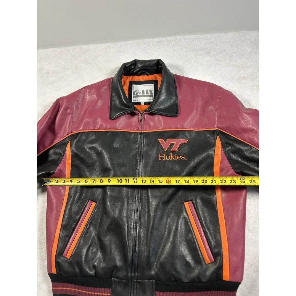 Vintage Virginia Tech Leather Jacket Mens L Faux Bomber Y2K GIII Hokies Football